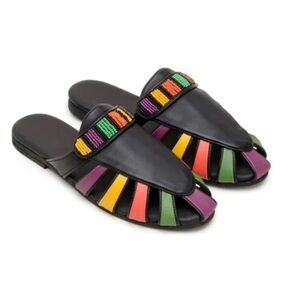 FARM RIO Black Rainbow Beaded Mule Size 9 NEW $240